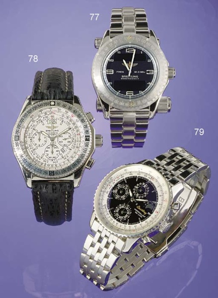 BREITLING. A VERY FINE, RARE AND HEAVY 18K WHITE GOLD MULTI-FUNCTIONAL WRISTWATCH WITH EMERGENCY TRANSMITTER, DIGITAL DISPLAY FOR ALARM, DAY, DATE, CHRONOGRAPH, COUNTDOWN TIMER AND SECOND TIME ZONE AND BRACELET