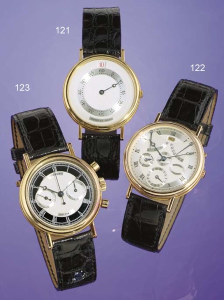 BREGUET. A FINE AND RARE 18K GOLD AUTOMATIC JUMP HOUR WRISTWATCH WITH 24 HOURS