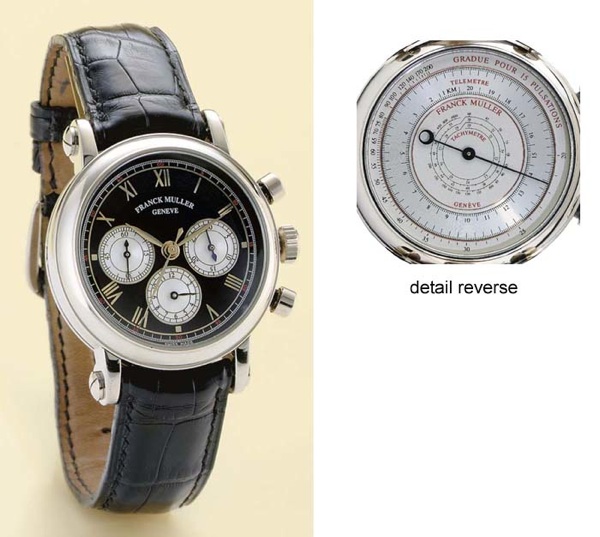 FRANCK MULLER. A FINE AND RARE 18K WHITE GOLD DOUBLE-DIALED CHRONOGRAPH WRISTWATCH