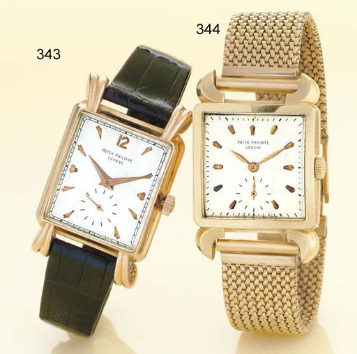 PATEK PHILIPPE. A RARE 18K GOLD SQUARE WRISTWATCH WITH UNUSUAL LUGS
