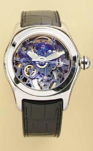 CORUM. A FINE STAINLESS STEEL SKELETONIZED AUTOMATIC CENTER SECONDS WRISTWATCH