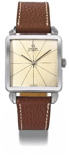 Omega. A stainless steel square-shaped self-winding wristwatch with sweep centre seconds
