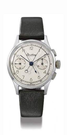 Breitling. A fine stainless steel split seconds chronograph wristwatch with two-tone silvered dial