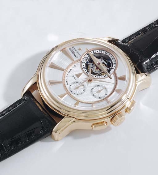 Zenith. A very fine and large 18K pink gold limited edition tourbillon chronograph wristwatch with date