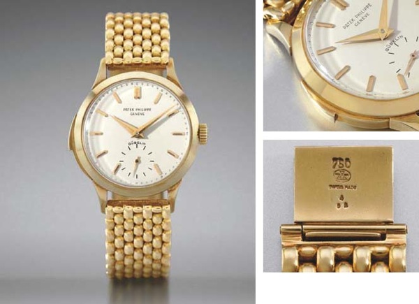 Patek Philippe. A very fine and rare 18K gold minute repeating wristwatch with bracelet