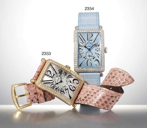 FRANCK MULLER. A LADY'S 18K GOLD DIAMOND-SET RECTANGULAR WRISTWATCH