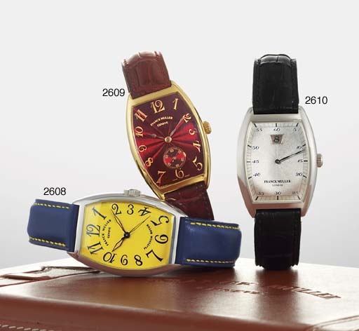 FRANCK MULLER. AN 18K GOLD TONNEAU-SHAPED AUTOMATIC WRISTWATCH