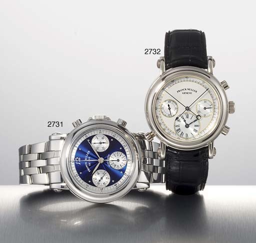 FRANCK MULLER. A STAINLESS STEEL AUTOMATIC CHRONOGRAPH WRISTWATCH WITH BRACELET