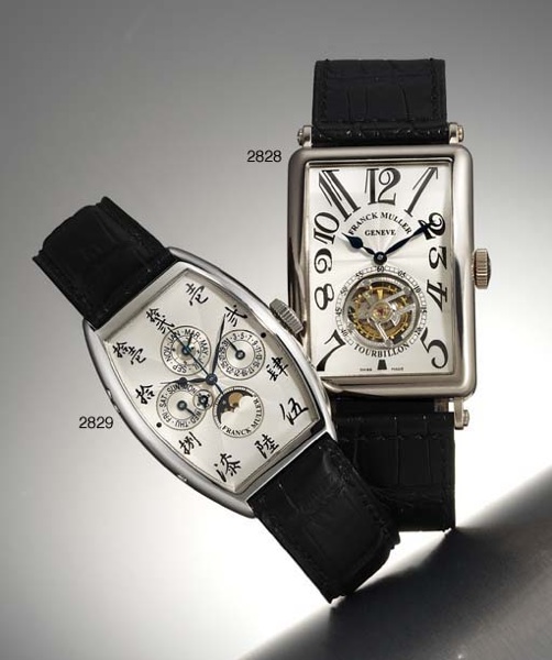 FRANCK MULLER. A FINE 18K WHITE GOLD RECTANGULAR TOURBILLON WRISTWATCH