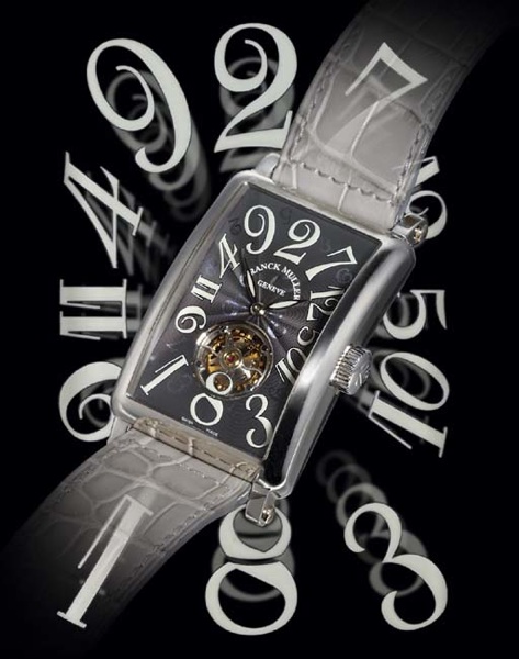 FRANCK MULLER. A FINE AND RARE OVERSIZED PLATINUM RECTANGULAR TOURBILLON WRISTWATCH