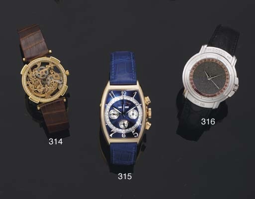 Franck Muller. An 18ct Pink Gold Tonneau cased Triple Calendar Wristwatch with Chronongraph