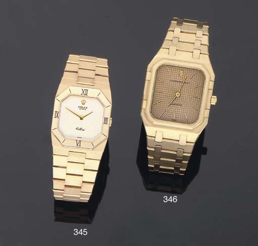Rolex. An 18ct Gold Rectangular Cased Wristwatch on Bracelet