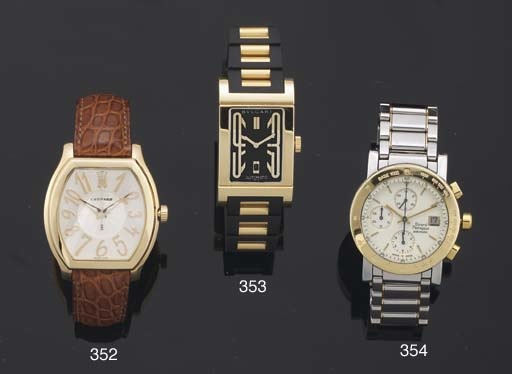 Bulgari. An 18ct Gold Automatic Rectangular Water Resistant Wristwatch with date, on Gold and Rubber Bracelet