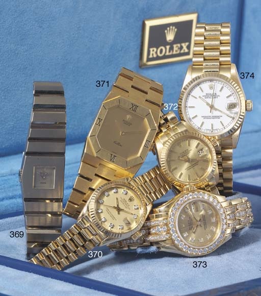 Rolex. An 18ct Gold Rectangular Cased Wristwatch on Matching Bracelet