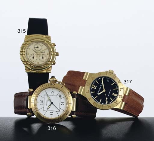 BULGARI. AN 18K GOLD AUTOMATIC WRISTWATCH WITH CENTER SECONDS AND DATE