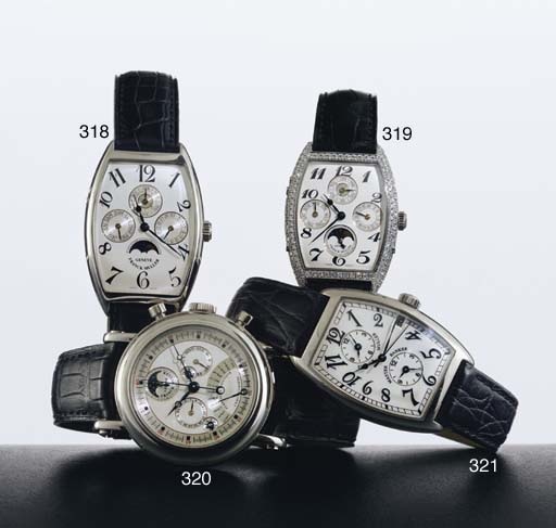 FRANCK MULLER. A FINE 18K WHITE GOLD AUTOMATIC PERPETUAL CALENDAR WRISTWATCH WITH EQUATION OF TIME