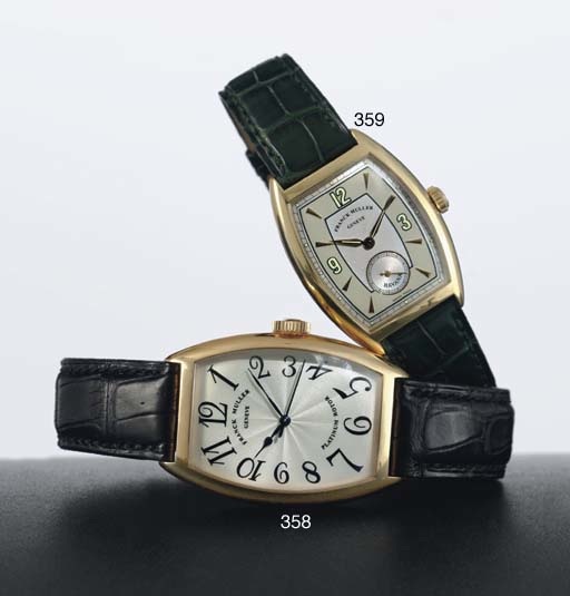 FRANCK MULLER. AN 18K GOLD TONNEAU WRISTWATCH