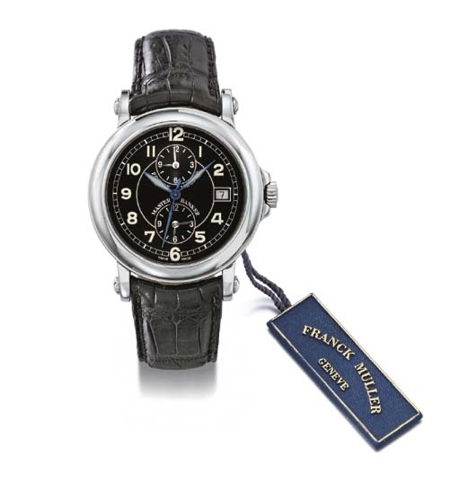 Franck Muller. A fine platinum self-winding three time zone wristwatch with sweep centre seconds and date