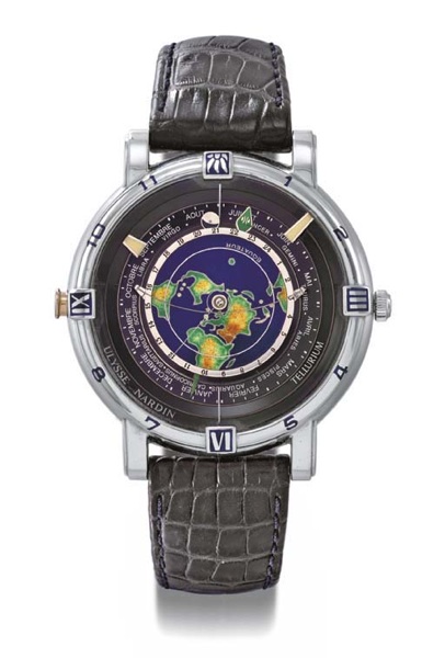 Ulysse Nardin. A fine and rare platinum limited edition self-winding two-time zone astronomical wristwatch