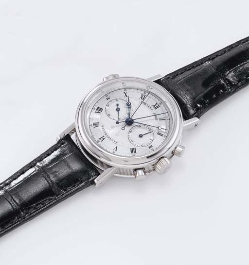 Breguet. A fine and large 18K white gold split seconds chronograph wristwatch