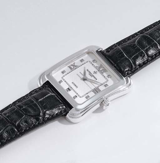 Vacheron Constantin. A fine 18K white gold square-shaped self-winding wristwatch with sweep centre seconds and date