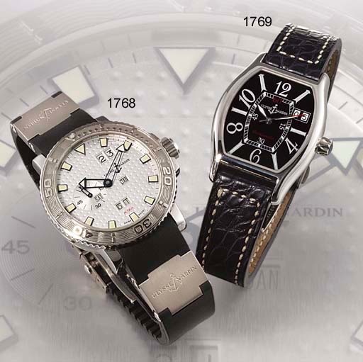 ULYSSE NARDIN. A STAINLESS STEEL AUTOMATIC PERPTUAL CALENDAR WRISTWATCH
