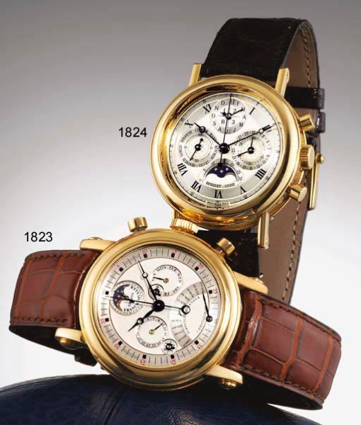 BREGUET. A FINE 18K GOLD PERPETUAL CALENDAR CHRONOGRAPH WRISTWATCH WITH PHASES OF THE MOON