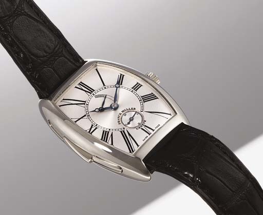 FRANCK MULLER. A FINE 18K WHITE GOLD TONNEAU-SHAPED MINUTE REPEATING WRISTWATCH