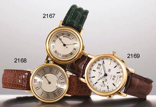 BREGUET. A FINE 18K GOLD AUTOMATIC 24 HOUR JUMP HOUR WRISTWATCH