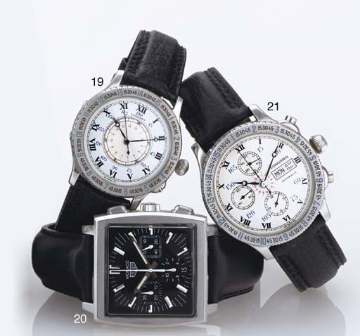 LONGINES. A LARGE STAINLESS STEEL AUTOMATIC HOUR ANGLE CHRONOGRAPH PILOT'S WRISTWATCH WITH DAY AND DATE