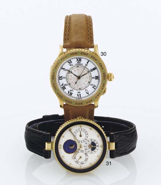 GERALD GENTA. AN 18K GOLD AUTOMATIC WRISTWATCH WITH DAY, DATE, 24 HOURS AND MOON PHASES