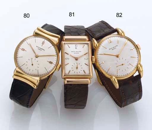 PATEK PHILIPPE. A RARE 18K GOLD WRISTWATCH WITH UNUSUAL LUGS
