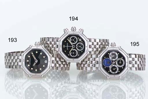 GERALD GENTA. A FINE PLATINUM OCTAGONAL AUTOMATIC BRACELET WATCH WITH DATE