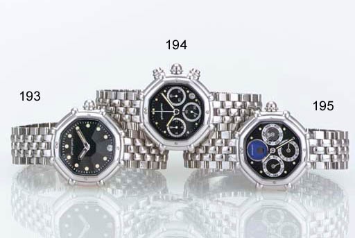 GERALD GENTA. A FINE PLATINUM OCTAGONAL AUTOMATIC CHRONOGRAPH BRACELET WATCH WITH DATE