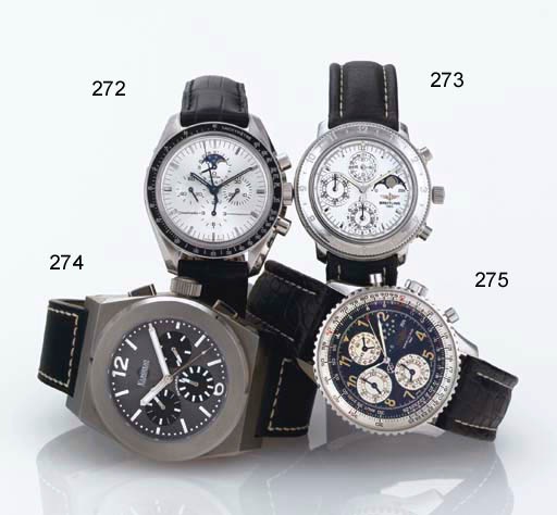 Breitling. A Stainless Steel Automatic Triple Calendar Chronograph Wristwatch with Moon Phases