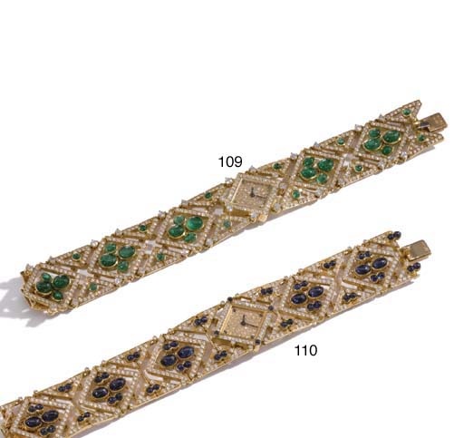Patek Philippe. A ladies very fine, decorative and possibly unique 18K gold, sapphire and diamond-set bracelet watch