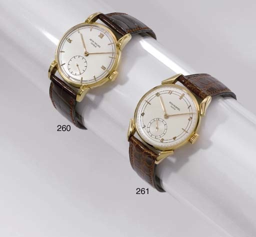 Patek Philippe. A fine, rare and large 18K gold wristwatch with unusual lugs