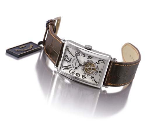 Franck Muller. A fine, rare and large 18K white gold rectangular tourbillon wristwatch