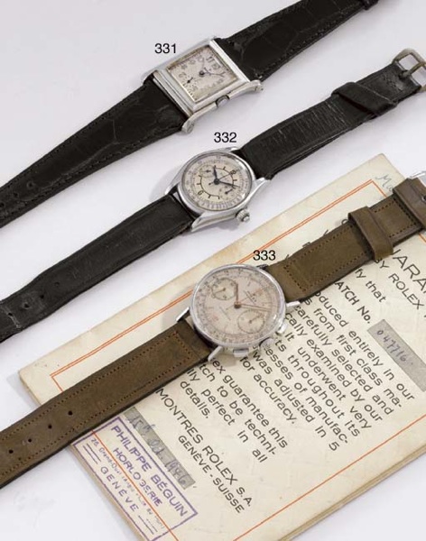 Rolex. A very fine, rare and small stainless steel single button chronograph wristwatch with two-tone silvered sector dial