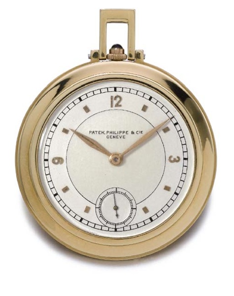 Patek Philippe. A fine and unusual 18K gold openface keyless lever watch with two-tone dial