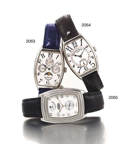 FRANCK MULLER. A FINE 18K WHITE GOLD TONNEAU-SHAPED AUTOMATIC WRISTWATCH WITH DATE