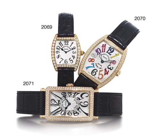 FRANCK MULLER. A LADY'S 18K PINK GOLD AND DIAMOND-SET TONNEAU-SHAPED WRISTWATCH