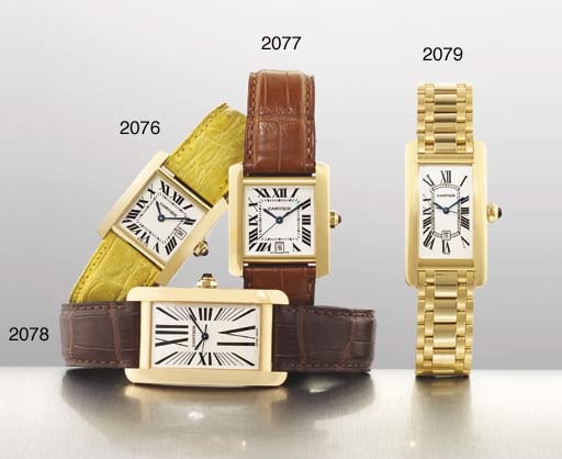CARTIER. A LADY'S 18K GOLD SQUARE WRISTWATCH WITH DATE