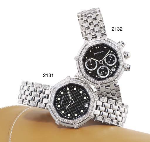 GERALD GENTA. A PLATINUM AND DIAMOND-SET OCTAGONAL AUTOMATIC WRISTWATCH WITH DATE AND BRACELET