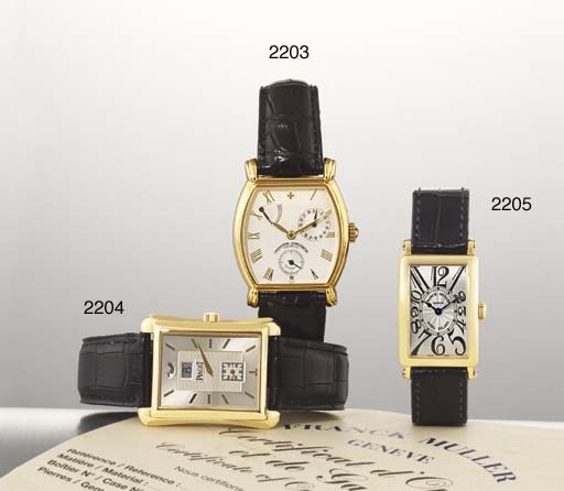 FRANCK MULLER. A LADY'S 18K GOLD RECTANGULAR WRISTWATCH