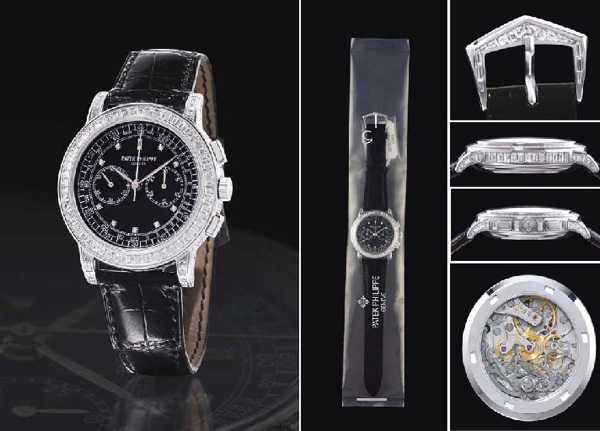 PATEK PHILIPPE. AN IMPORTANT AND RARE 18K WHITE GOLD AND DIAMOND-SET CHRONOGRAPH WRISTWATCH