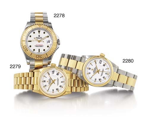 ROLEX. A STAINLESS STEEL AND GOLD AUTOMATIC WRISTWATCH WITH SWEEP CENTRE SECONDS, DATE AND BRACELET