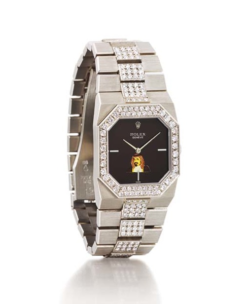 ROLEX. AN 18K WHITE GOLD AND DIAMOND-SET RECTANGULAR WRISTWATCH WITH BRACELET