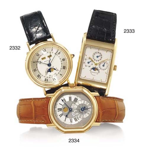 BREGUET. AN 18K GOLD AUTOMATIC TRIPLE CALENDAR WRISTWATCH WITH PHASES OF THE MOON