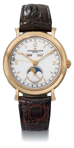 Vacheron Constantin. A fine 18K gold triple calendar wristwatch with phases of the moon